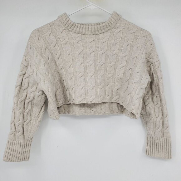Babaton Aritzia 100% Merino Wool Cropped Cable Knit Womens Winter Sweater Cozy S - Picture 2 of 8